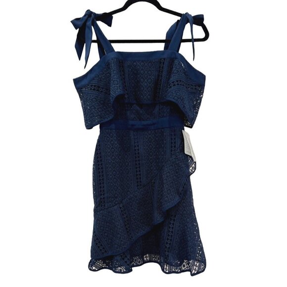 NWT Chelsea28 Size XS Tie Strap Lace Mix Dress Navy Sapphire MSRP $159 - Picture 3 of 14